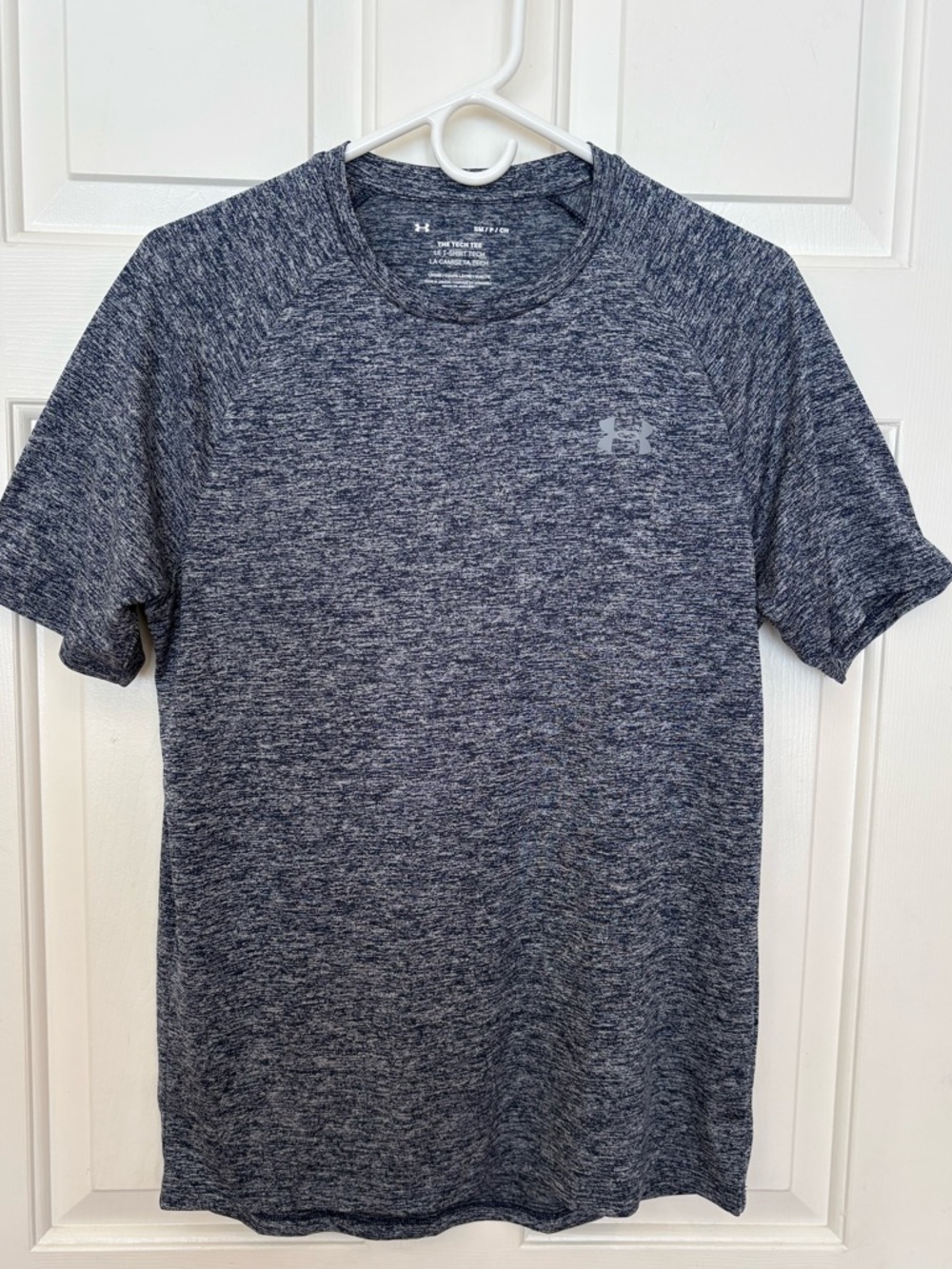 Under Armour Tech Tee Shirt Mens Small Blue Black Short Sleeve Loose Performance